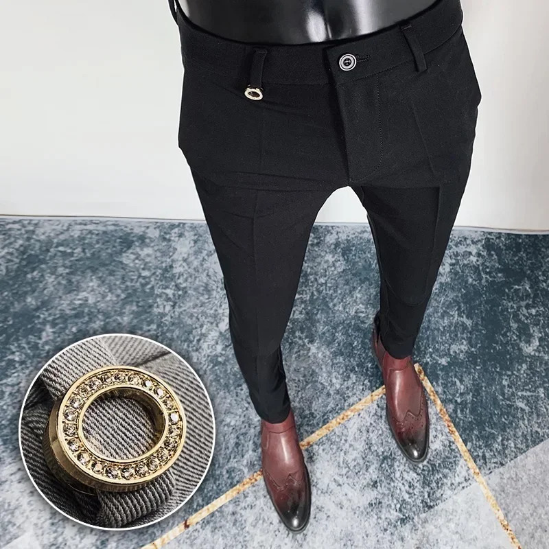 Men Suit Pants Slim Fit Spring High Quality Solid Color Formal Dress Business Fashion Casual Trouser Clothing 240806