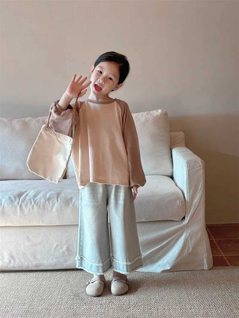 Jeans Girls Spring Autumn fashion Light jeans with r hem wide leg denim pants loose jeans
