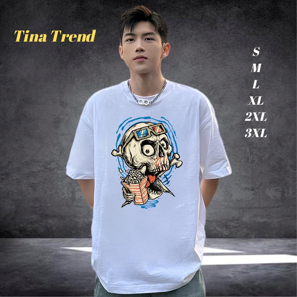 DIY T shirt skull Clothes 230g Cotton Casual Beach Cool Design Anime Short Sleeve O-Neck Tshirt for Man Woman