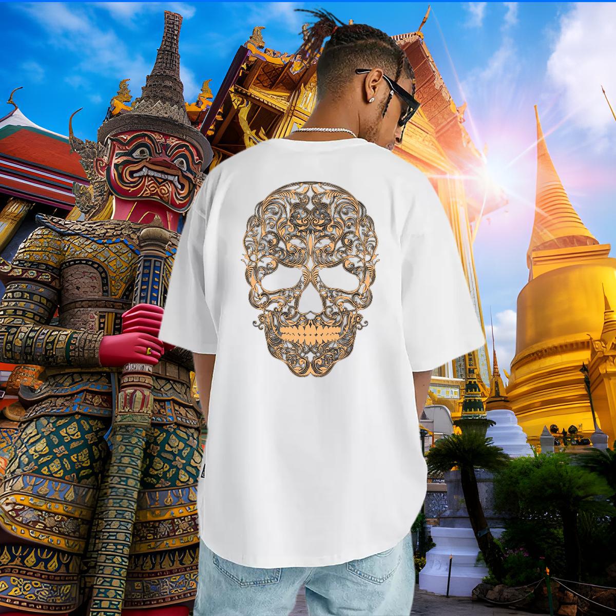 Fashion T Shirt For Man skull Tees 230g 100% Cotton Casual Beach Free Shipping White Plus Size Crew Neck Men Tees