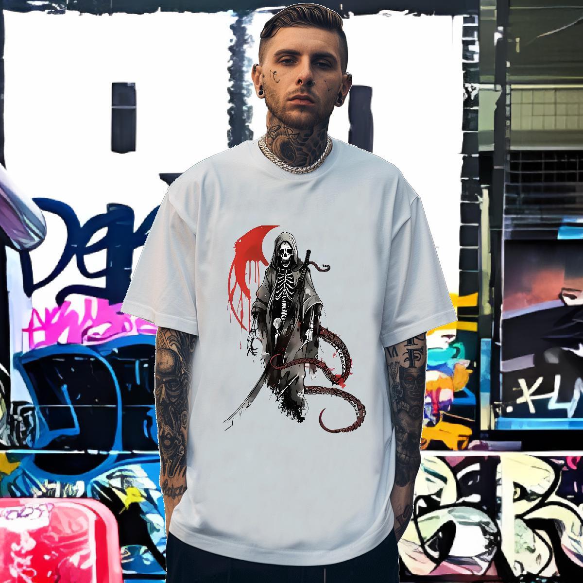 Casual New Men T Shirts skull Clothings 230g Cotton Casual Beach Cool Design Customized Print O Neck Short Sleeves Mens Tshirts