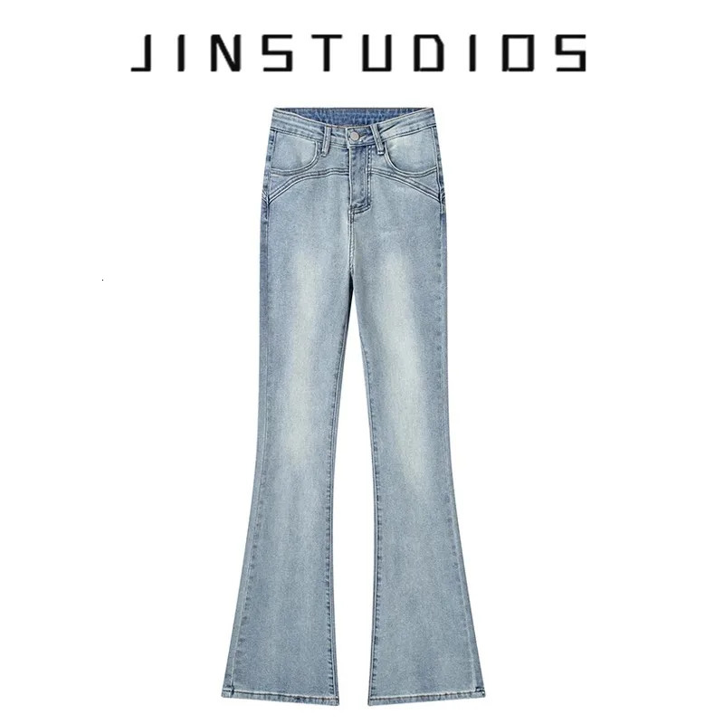 Spring Summer Womens Denim bell Bottoms 2000S Jeans High waist Zip-up Slim-Fit Hip-Lifting Pants Y2K Vintage Long Trousers 240807