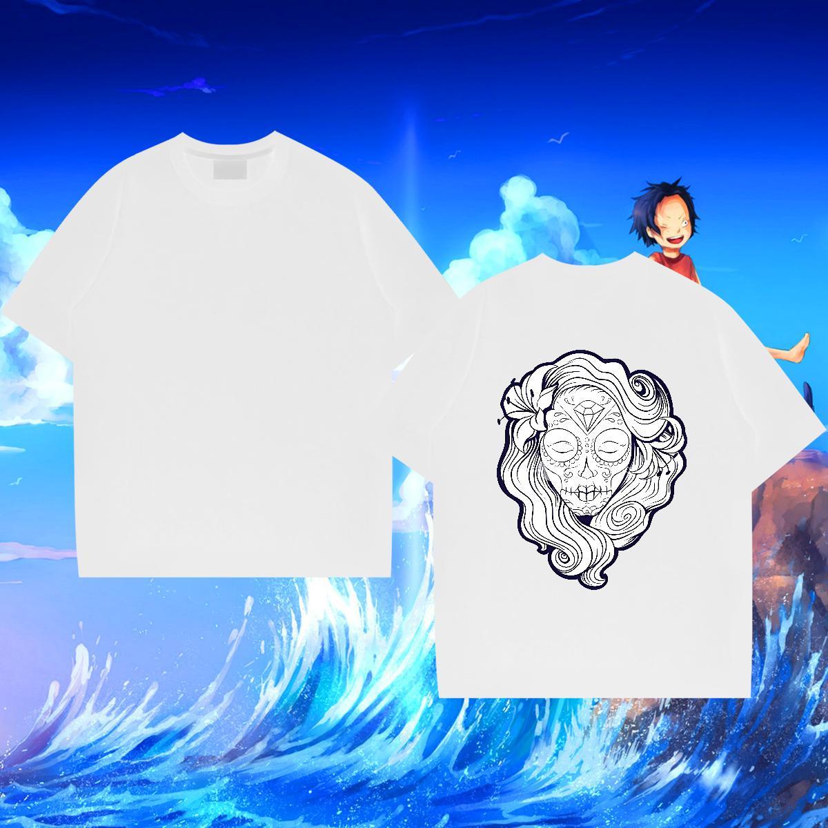 Fashion New T-Shirts skull Tees Shirts 230g Cotton Summer Casual TOP Quality DIY Anime Round Neck Short Sleeve Men Tops Tees