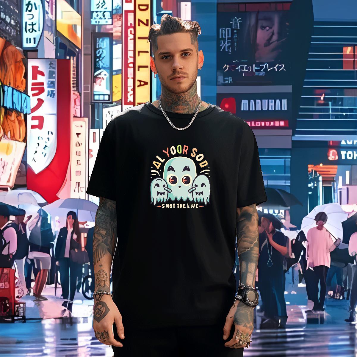 Casual New T Shirts Men skull Tees Shirts 230g Pure Cotton Hip Hop Street Free Shipping Custom Anime Breathable Short Sleeve Men Tees