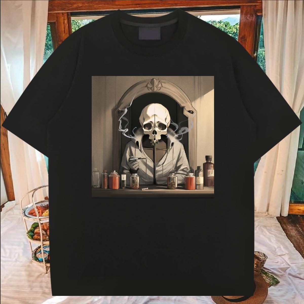 2024 Men T Shirts skull Tops Tees 230g 100% Cotton Anime Printing Street Cool Cartoon Printing L-4XL Breathable Crew Neck Tshirts