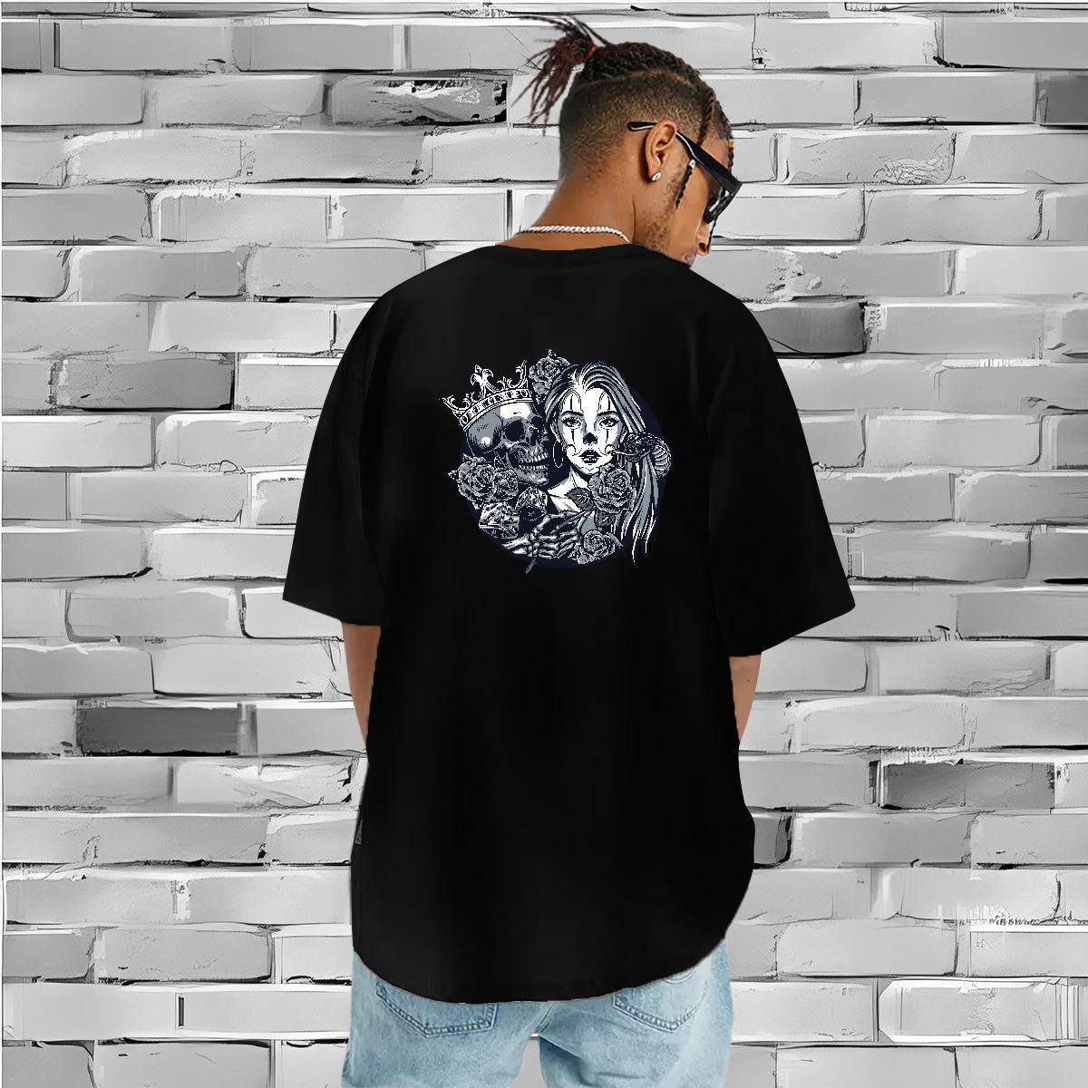 New Designer T Shirts Men skull Tee Shirt 230g Cotton Sport Loose Asian Size Crew Neck Men Tshirts