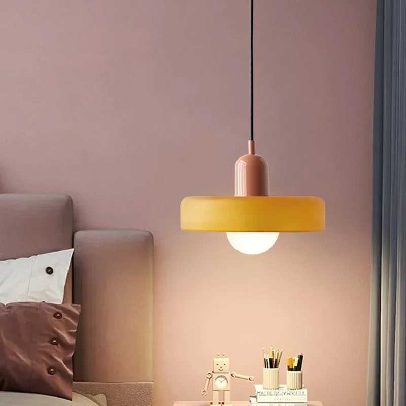 Nordic Macaron Glass Pendant Light Modern Chandelier For Dining Room Kitchen Island Bedside Home Decor Hanging Ceiling Lamps Y240802