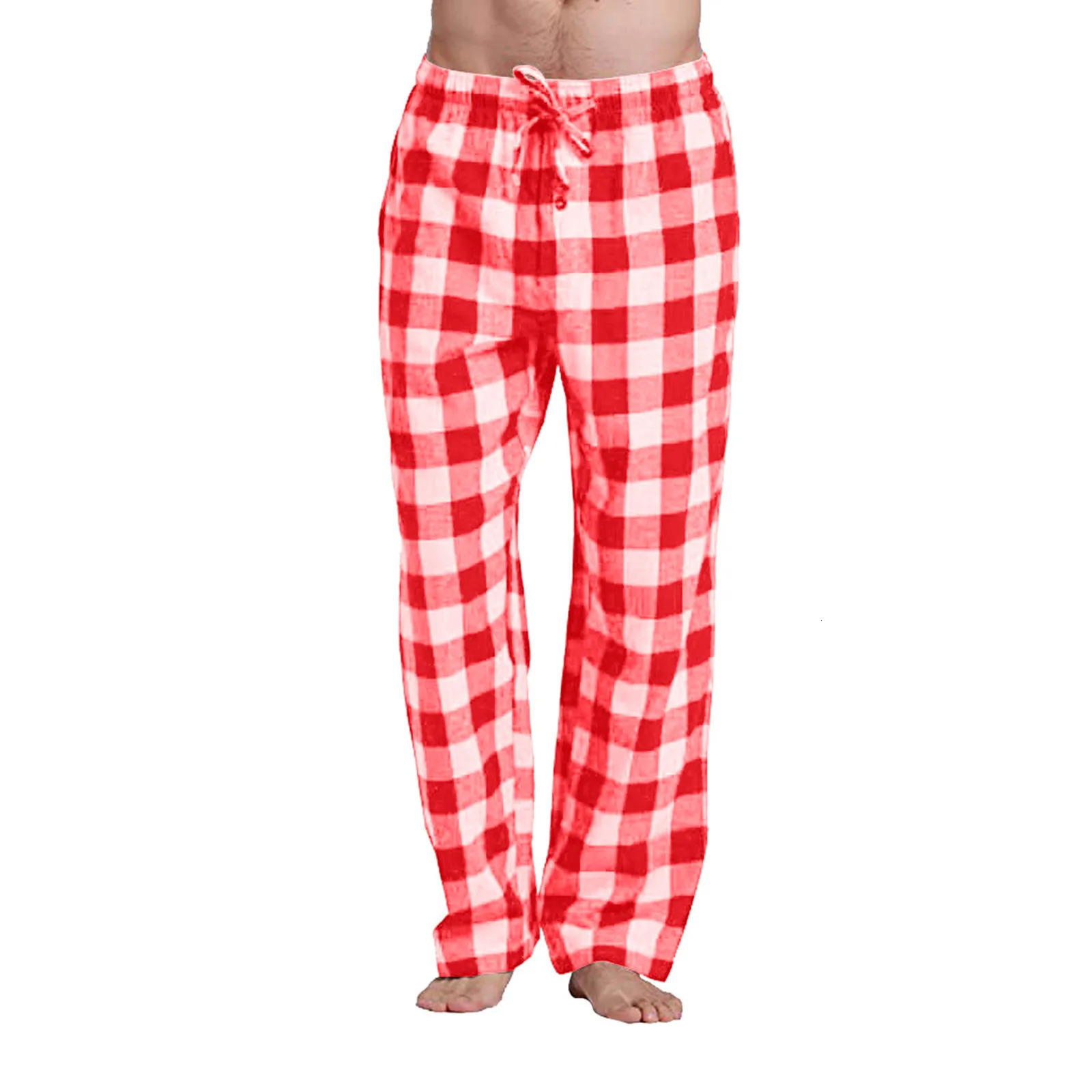 Mens Casual Cotton Pajama Long Pant Soft Comfortable Loose Elastic Waistband Plaid Cozy Sleepwear Home Lounge Fashion Pants 240807