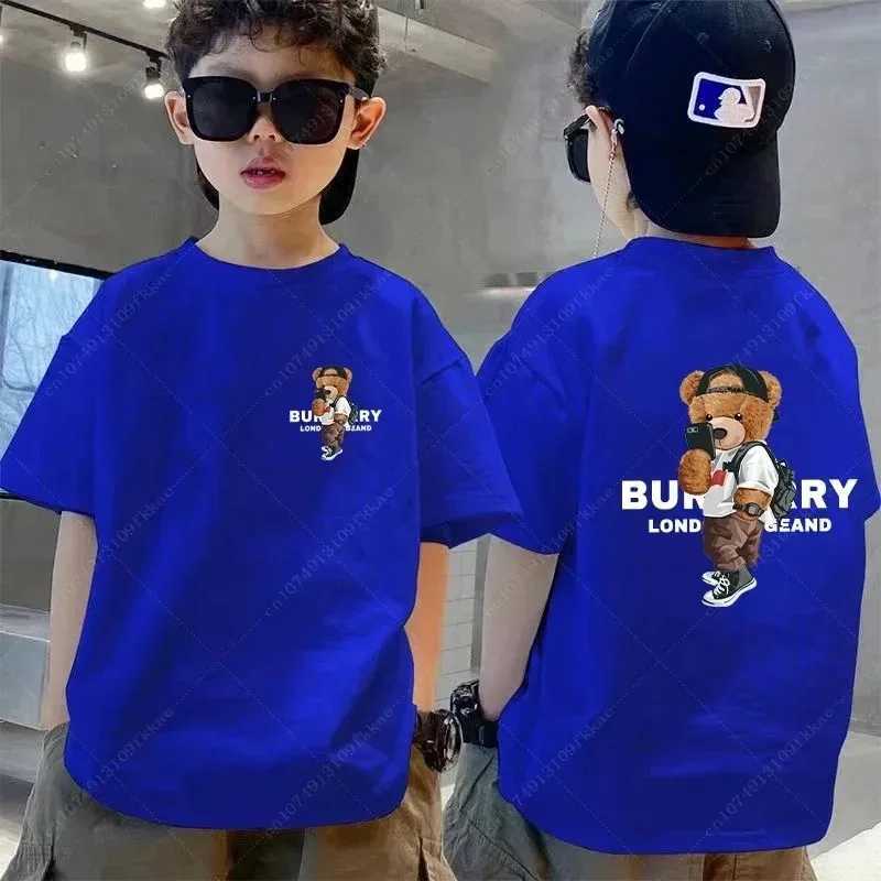 Luxury brand bear graphic childrens T-shirt cotton cute printed T-shirt summer fashion childrens shirt boys and girls top clothing free topW240718