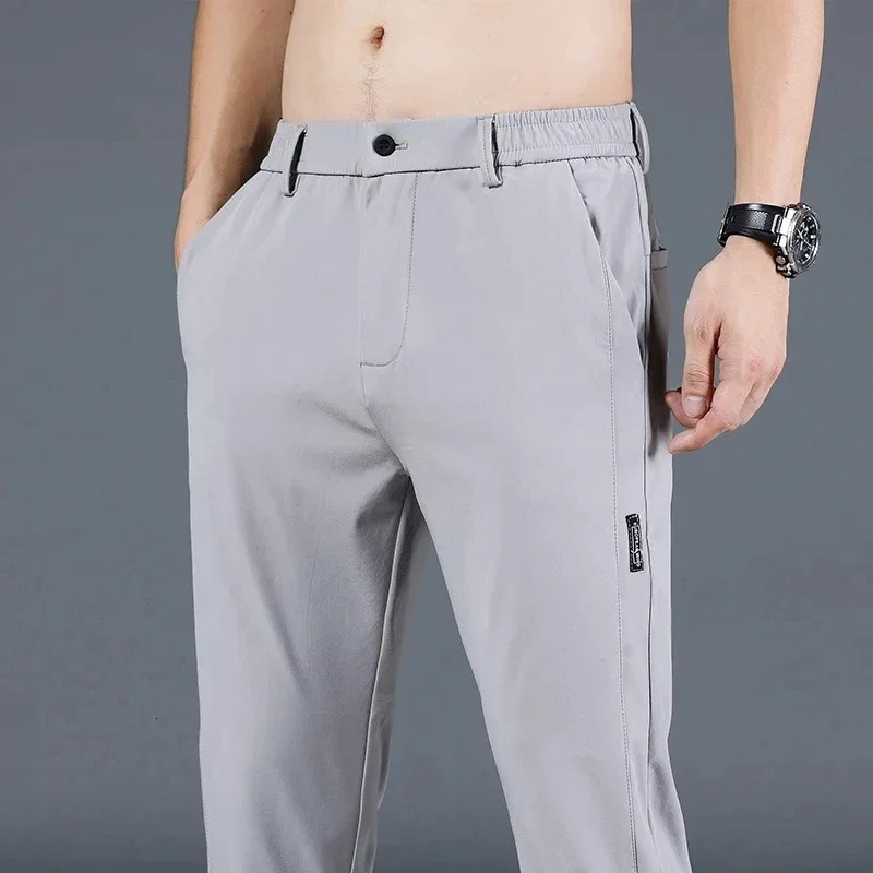 Summer Thin Mens Loose Casual Pants Korean Style Stretch Straight Slim Fit Comfortable Business Trousers Army Green 240806
