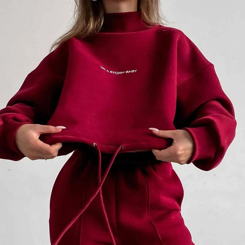Women Tracksuit 2 Piece Set Sweatshirt And High Waist Sports Pants Warm Suit Autumn Winter Ladies Fashion Sportswear Set 240807