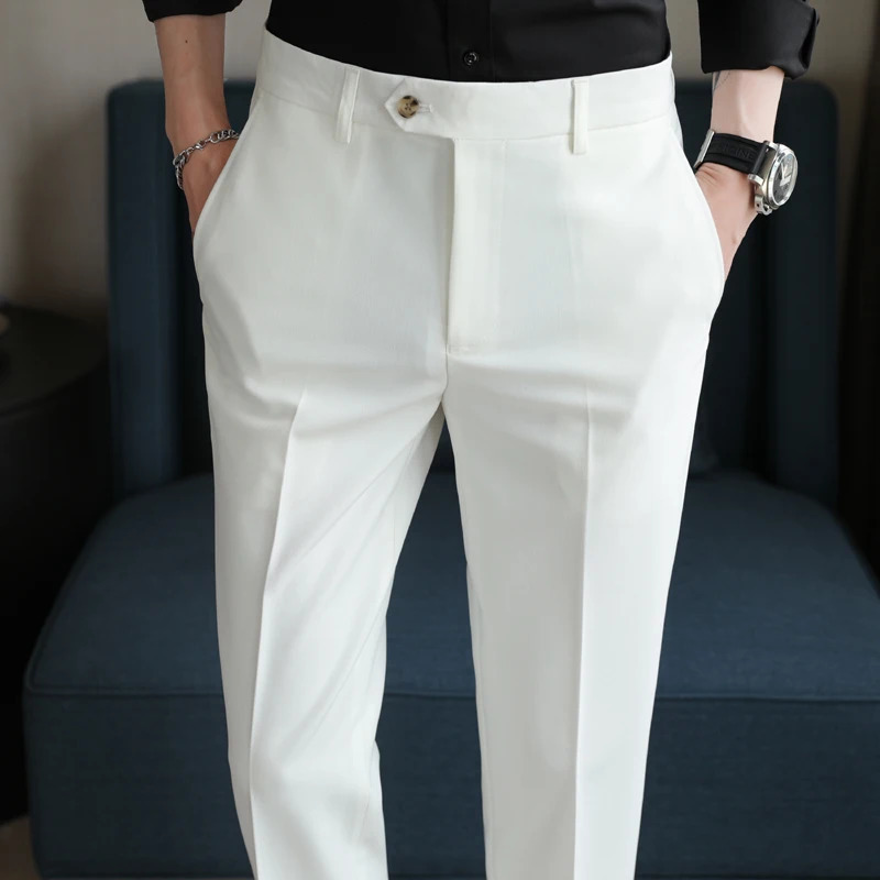 Mens Suit Pants High Quality Plain Color Dress Slim Fit Casual Drape Business Men Formal Wear Trousers 5Colors 2938 240806