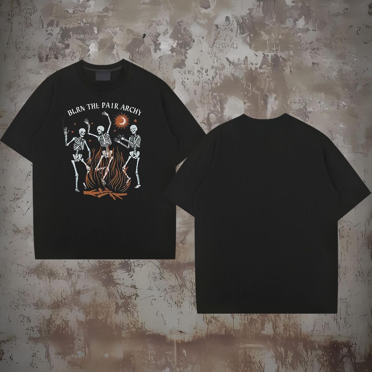 Fashion T Shirt For Man skull Clothes 100% Cotton 230g Street Casual Loose Fit Custom Printed Short Sleeve O-Neck Men Tops Tees