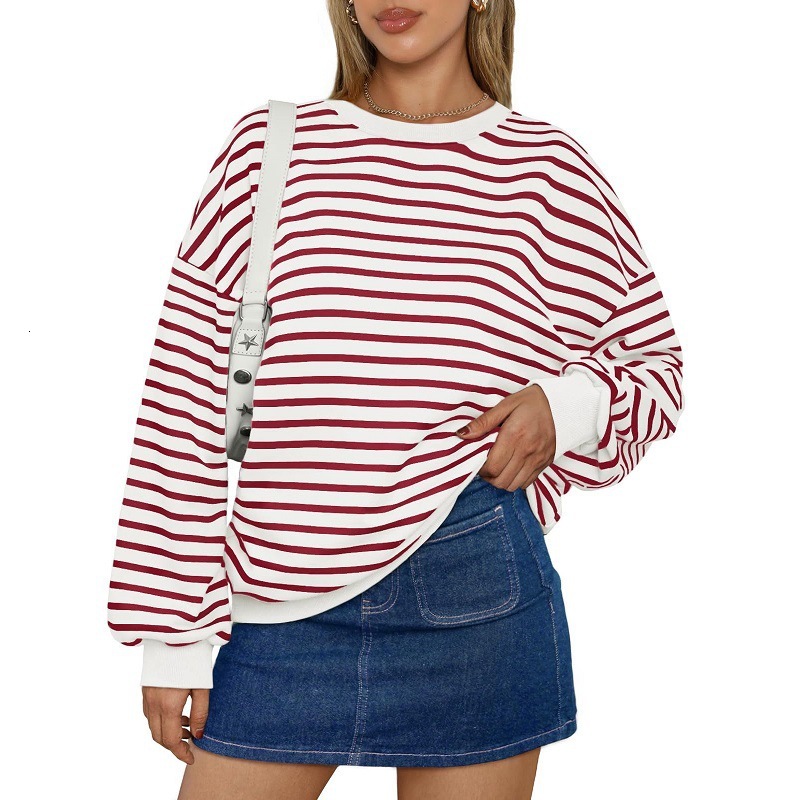 2024 women's autumn and winter new item striped long sleeved round neck oversized sportswear Y2K sweatshirt