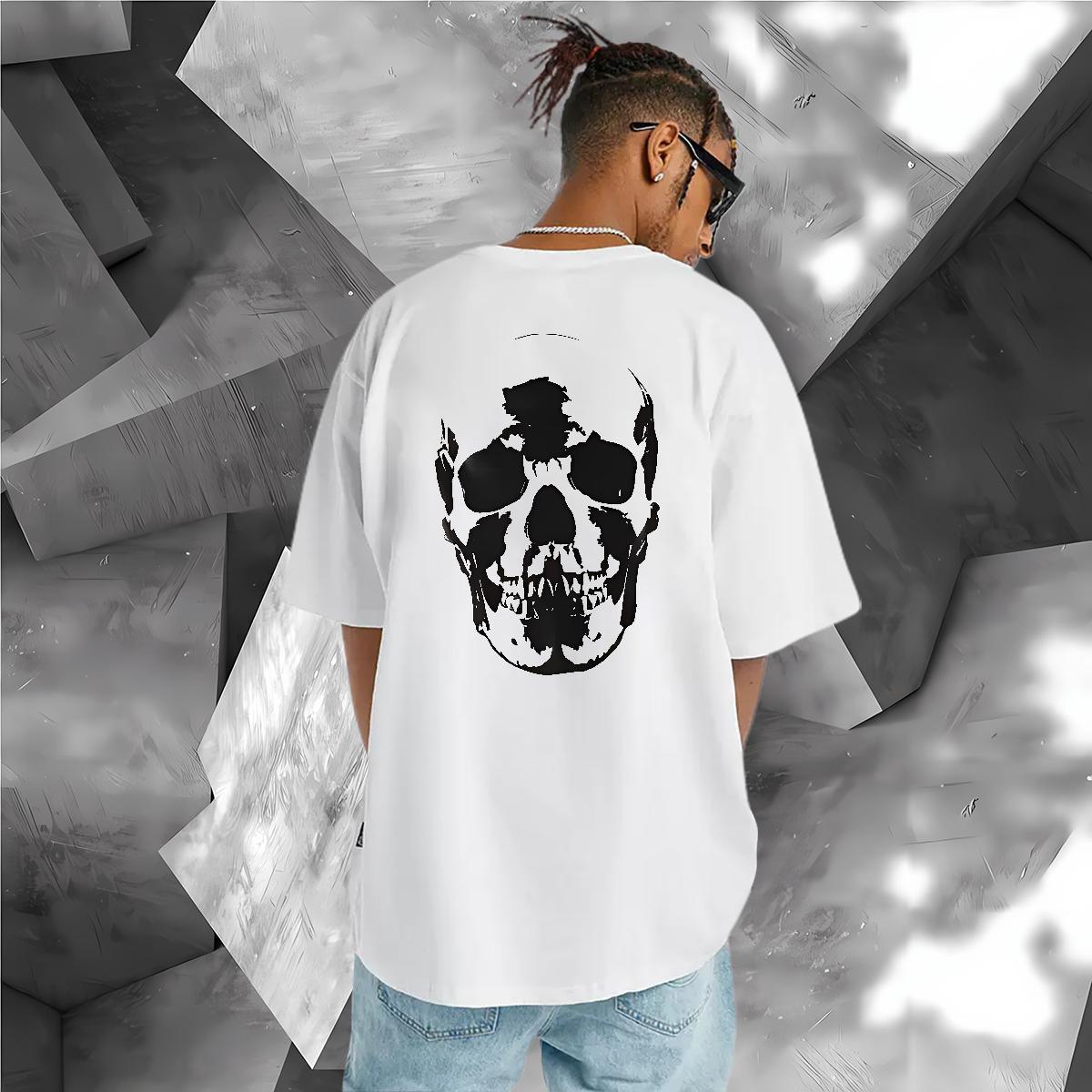 Free Shipping T shirt skull Tops Shirt 230g Cotton Summer Casual Unisex Skull Breathable Crew Neck Men Tshirts
