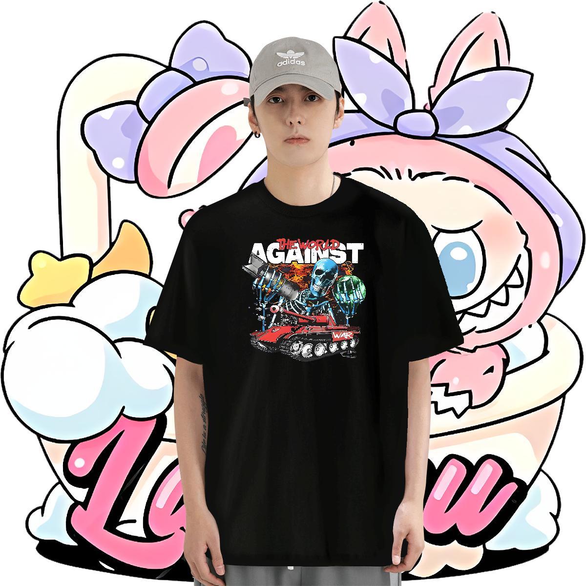 Wholesale T shirt skull Polos 100% Cotton 230g Beach Popular Cartoon Print Crew Neck Couples T Shirts