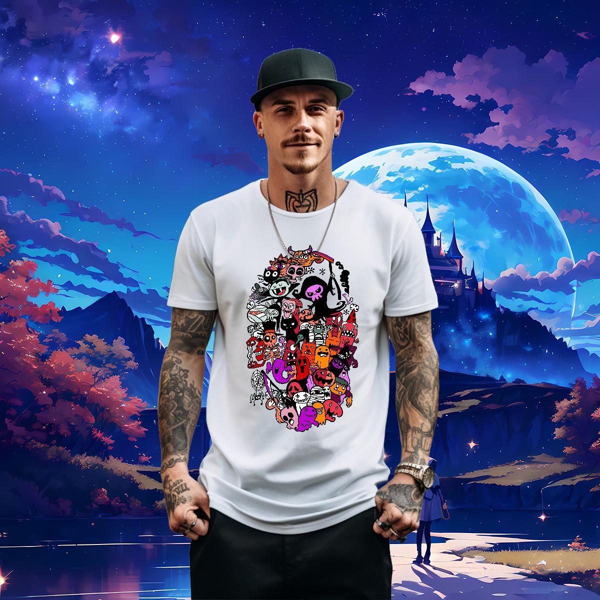 2024 New T-Shirts skull Wear 100% Cotton 230g Casual Beach Popular Floral Print Round Neck Short Sleeve Tshirt for Man Woman