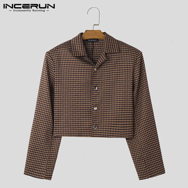 2024 mens plain collar long sleeved button fashion casual crop jacket spring thin jacket S-5XL INCERUN240806