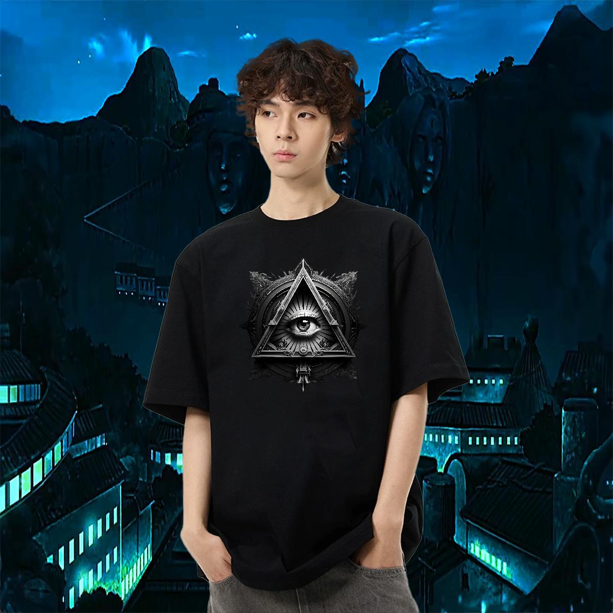 Fashion New Mens T Shirts eye of the devil Tops Tees 230g 100% Cotton Hip Hop Brand Custom Cartoon Breathable Crew Neck Tshirt for Man Woman