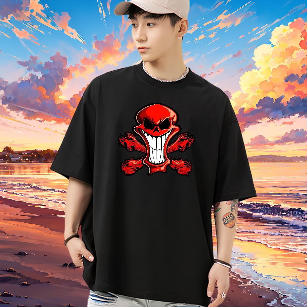 Fashion New T Shirts Men skull Tee Shirt 230g Cotton Sports Casual Soft White Plus Size Breathable Short Sleeve Tshirt for Man Woman