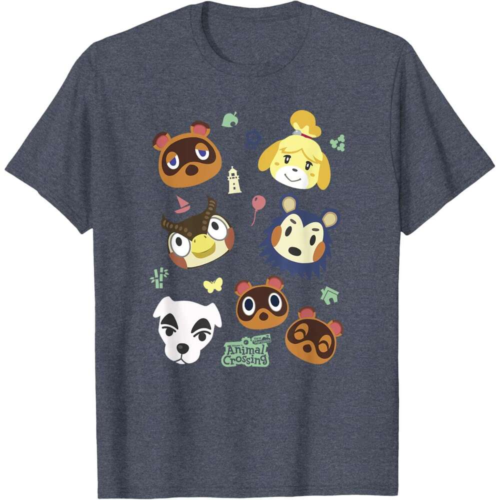 Mens T shirt Animal Crossing Cute Pet Friends Big Face Jumble T-Shirt tshirt graphic tee Casual tops clothes Short sleeve