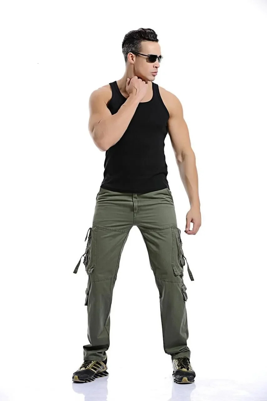 Military Tactical Pants Men Multipocket Washed Overalls Loose Cotton Male Cargo for Trouserssize 2842 240806