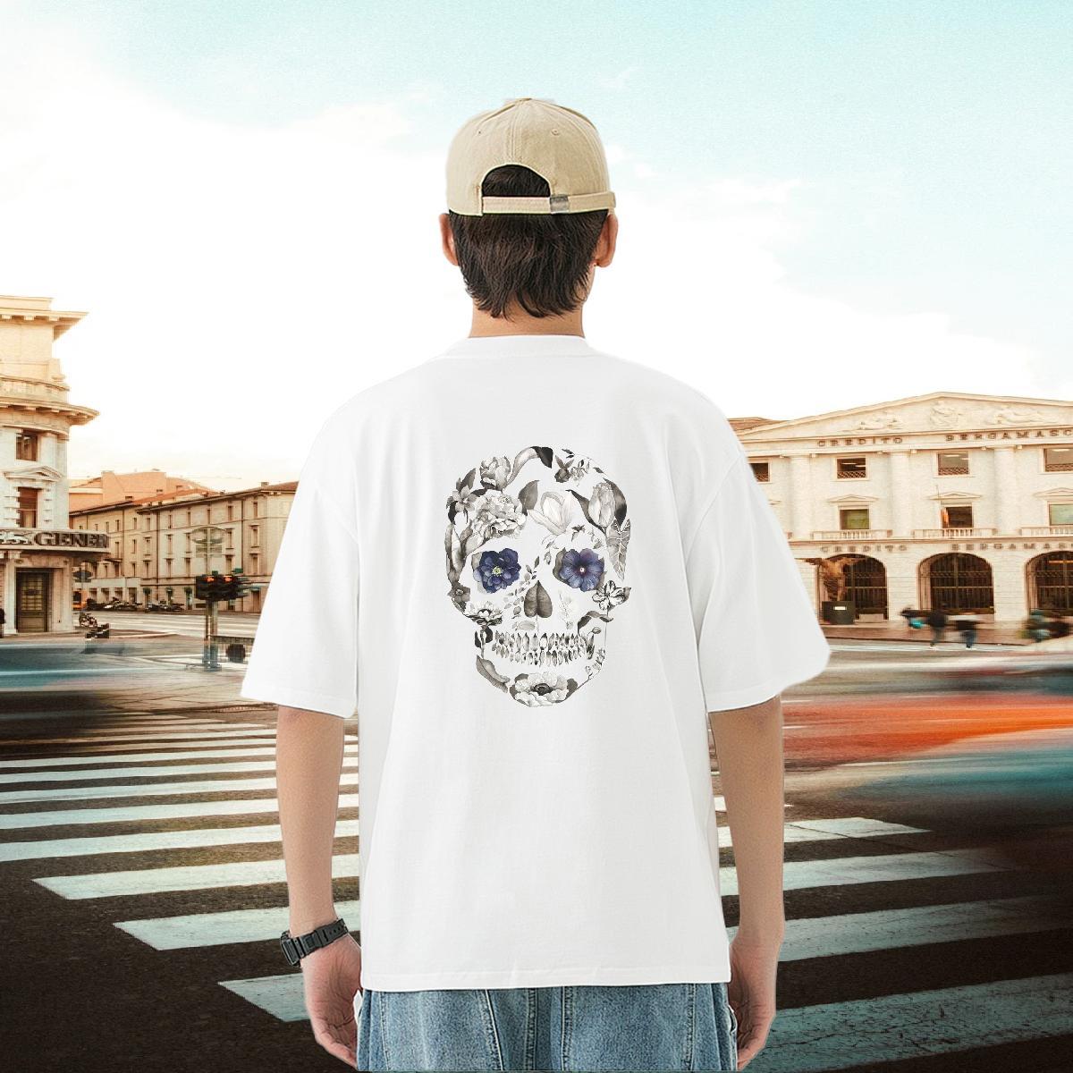 DIY T Shirt For Man skull Clothes 100% Cotton 230g Summer Casual Classic DIY Logo Oversized Breathable Short Sleeve Men Tshirts