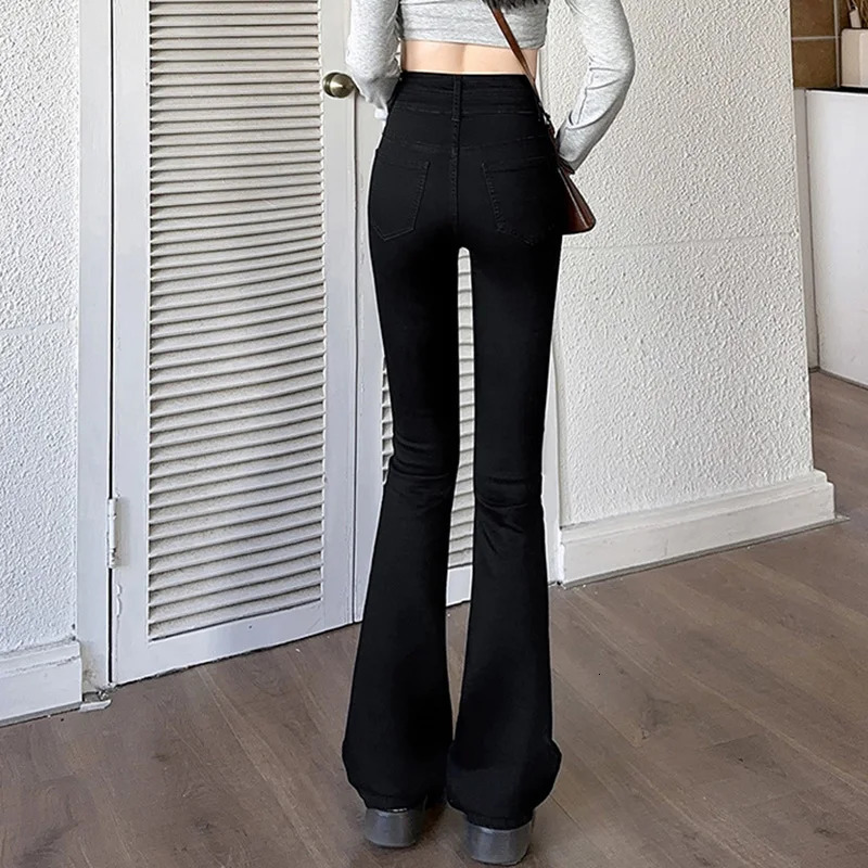 Woman High Waist Oversized Flare Jeans Lady Vintage Elastic Slim Fit Denim Bell Bottom Pants Female Y2k Black Blue Trousers 240807