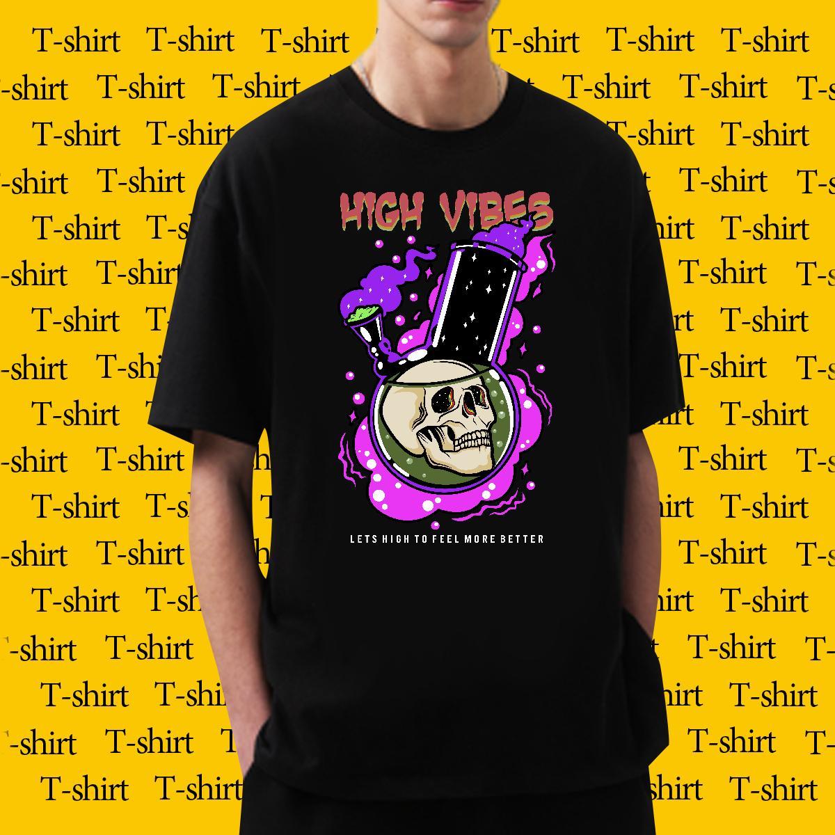 New T-Shirts for Men skull Tops Shirt 230g Cotton Casual Loose Fit Black White Breathable Short Sleeve Men Tees