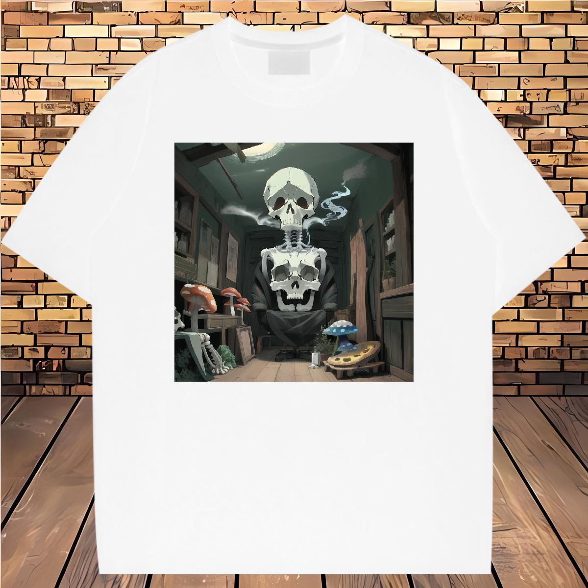 DIY Customized Men T Shirts skull Tops 230g 100% Cotton Home Outdoor High Quality Plus Size Cartoon Breathable Crew Neck Men Tees