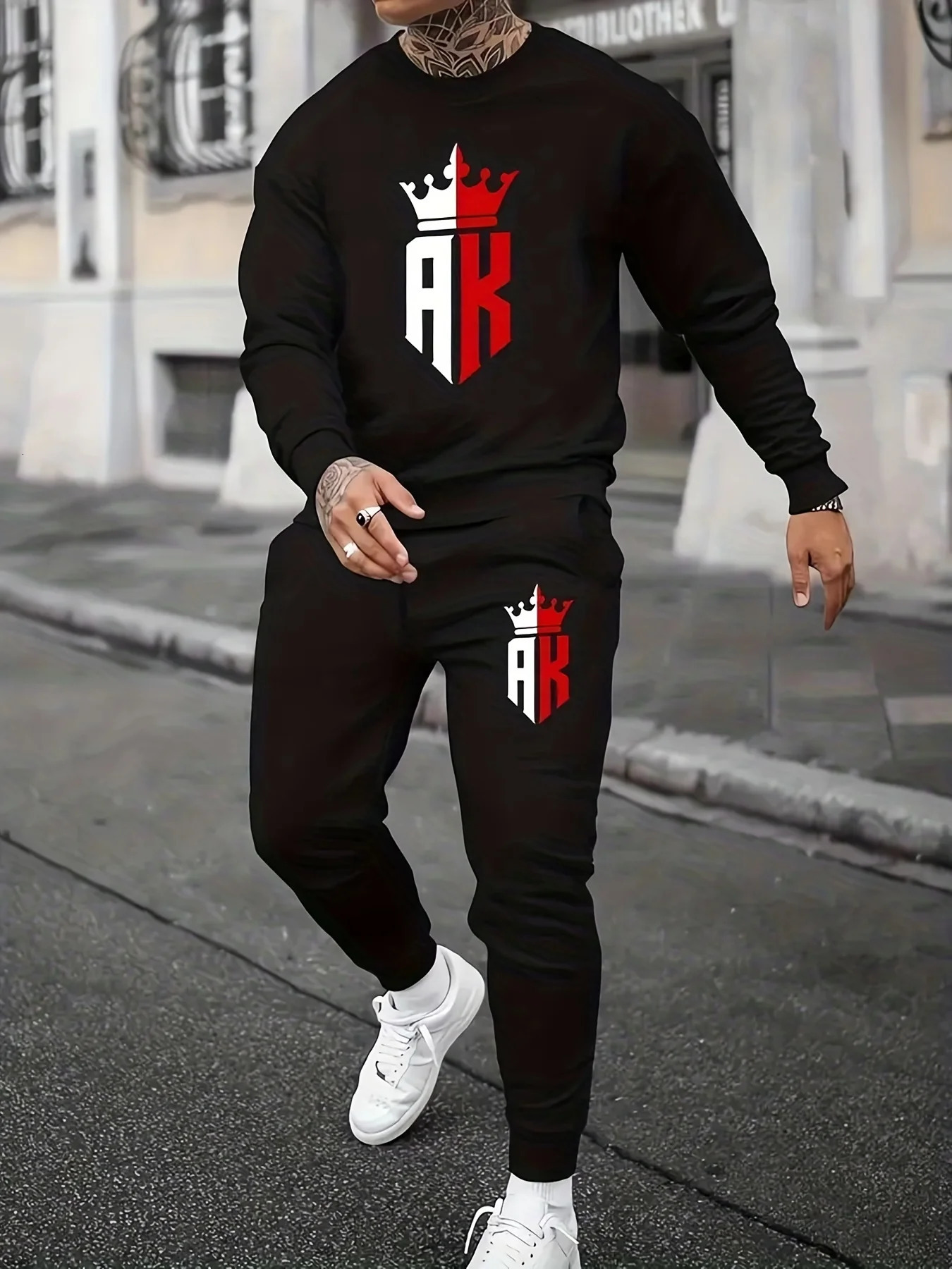 Mens Autumn Winter Long Sleeved Sweater Pants Set 240806