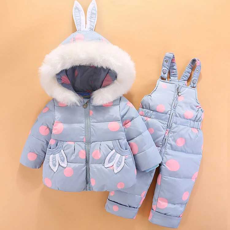 OLEKID 2024 Baby Girl Winter Down Jacket Rabbit Jacket Coat Baby Clothing Set 1-4 Year Toddler Set X2411151