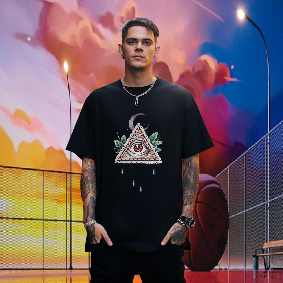Wholesale T-Shirts eye of the devil Top Tees 230g Cotton Spring Summer Cool Design DIY Printed Breathable Crew Neck Men Tshirts