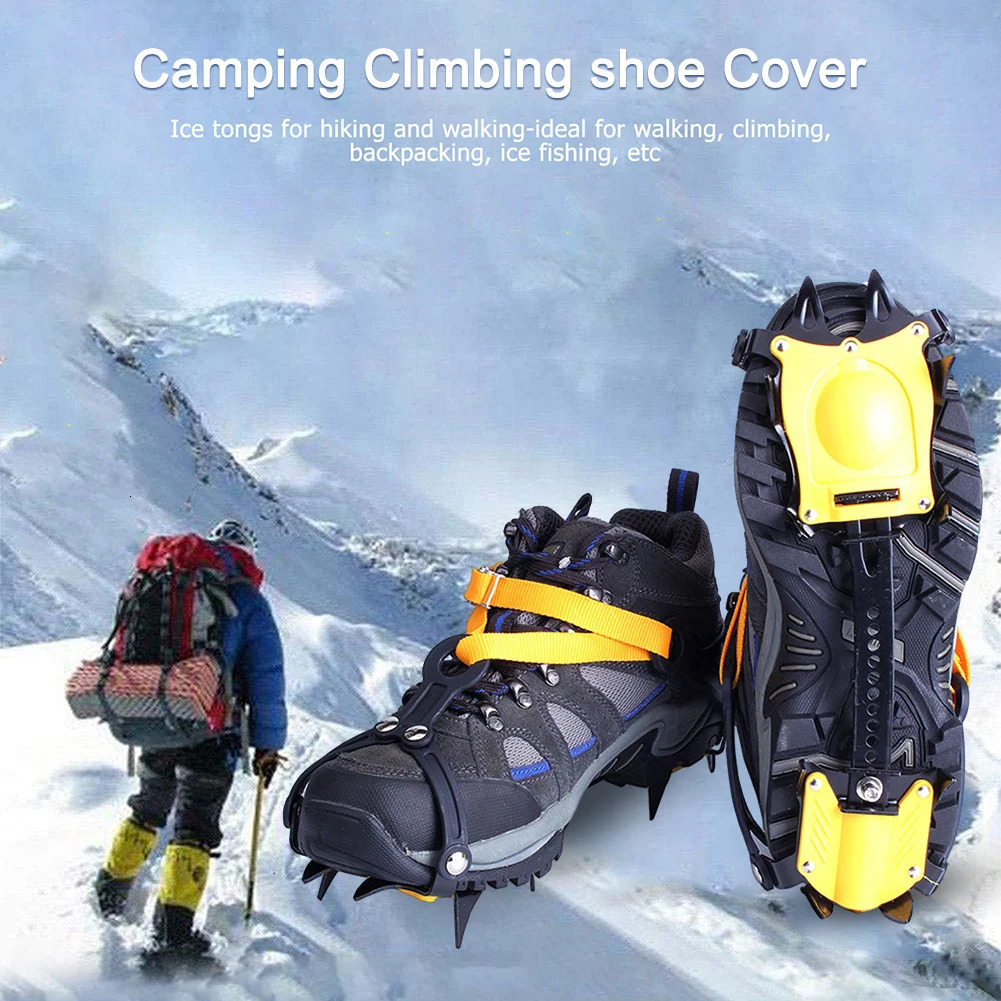 1 Pair Ice Crampons Stainless Steel 10 Teeth Mountaineering Cleats Anti-Slip with Carry Bag for Hiking Climbing Fishing Jogging