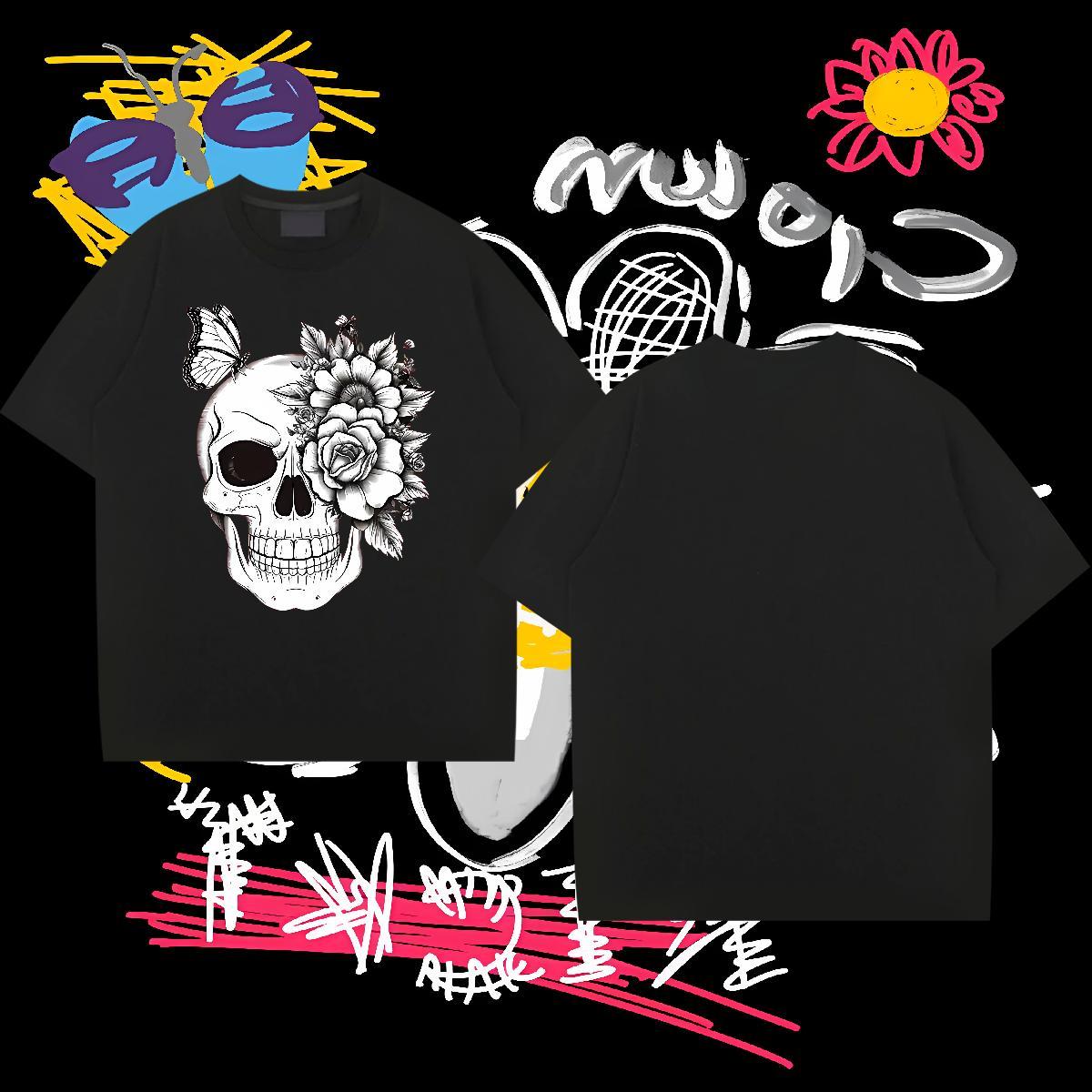 Classic Casual T-Shirts flower Tees 230g Pure Cotton Home Outdoor High Quality Custom Big Size Short Sleeve Soft Men Tees