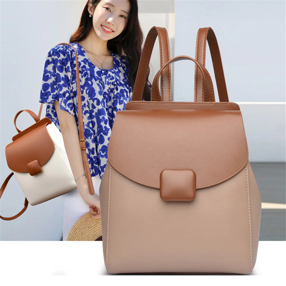 Vintage Backpack Women Leather Shoulder Backpack Fashion School Bag for Girls High Quality Leisure Shoulder Travel Bag Sac A Dos 240806