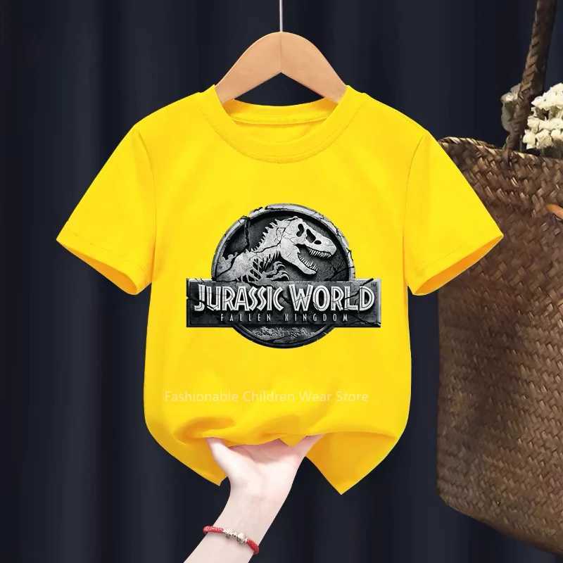 Dino Chic 2024 new dinosaur graphic T-shirt suitable for boys and girls cotton casual short sleeved cool outdoor childrens clothingW240718