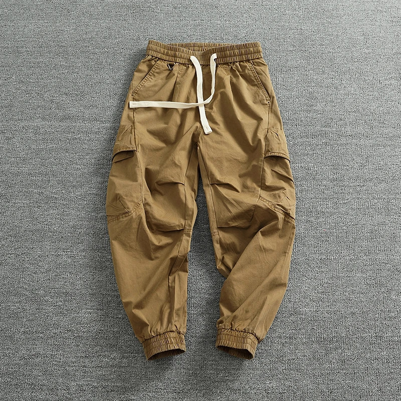 jogger set foot cargo casual pants mens 3D fit vertical cut multipocket pure cotton wash made old thin ninepoint 240806