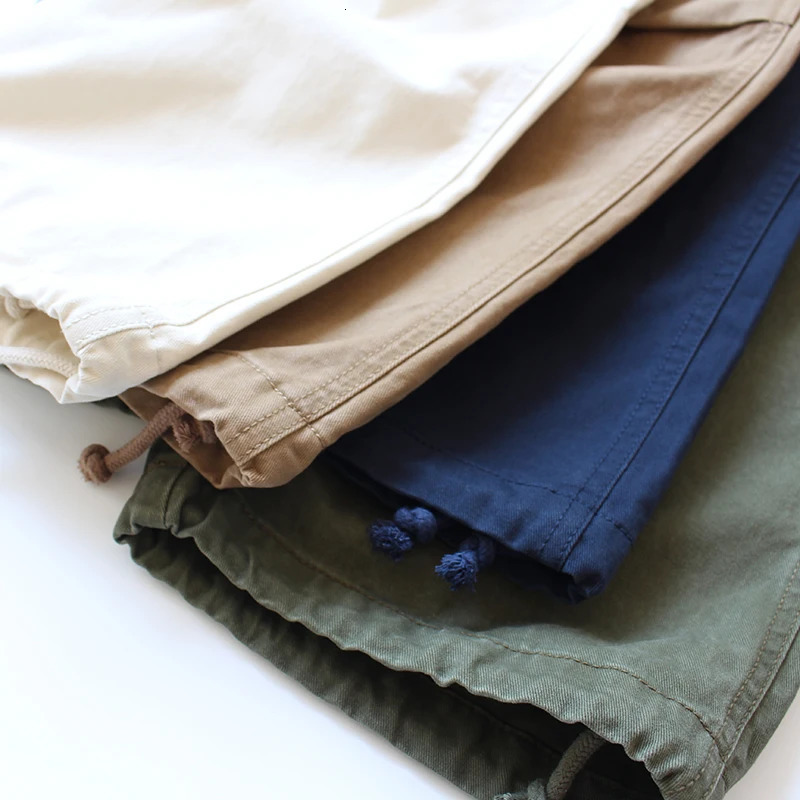 Heavyweight Thick Washed Cotton Mens Pants Spring American Casual Style Wear Cargo Trousers Loose Straight Pockets Work 240806