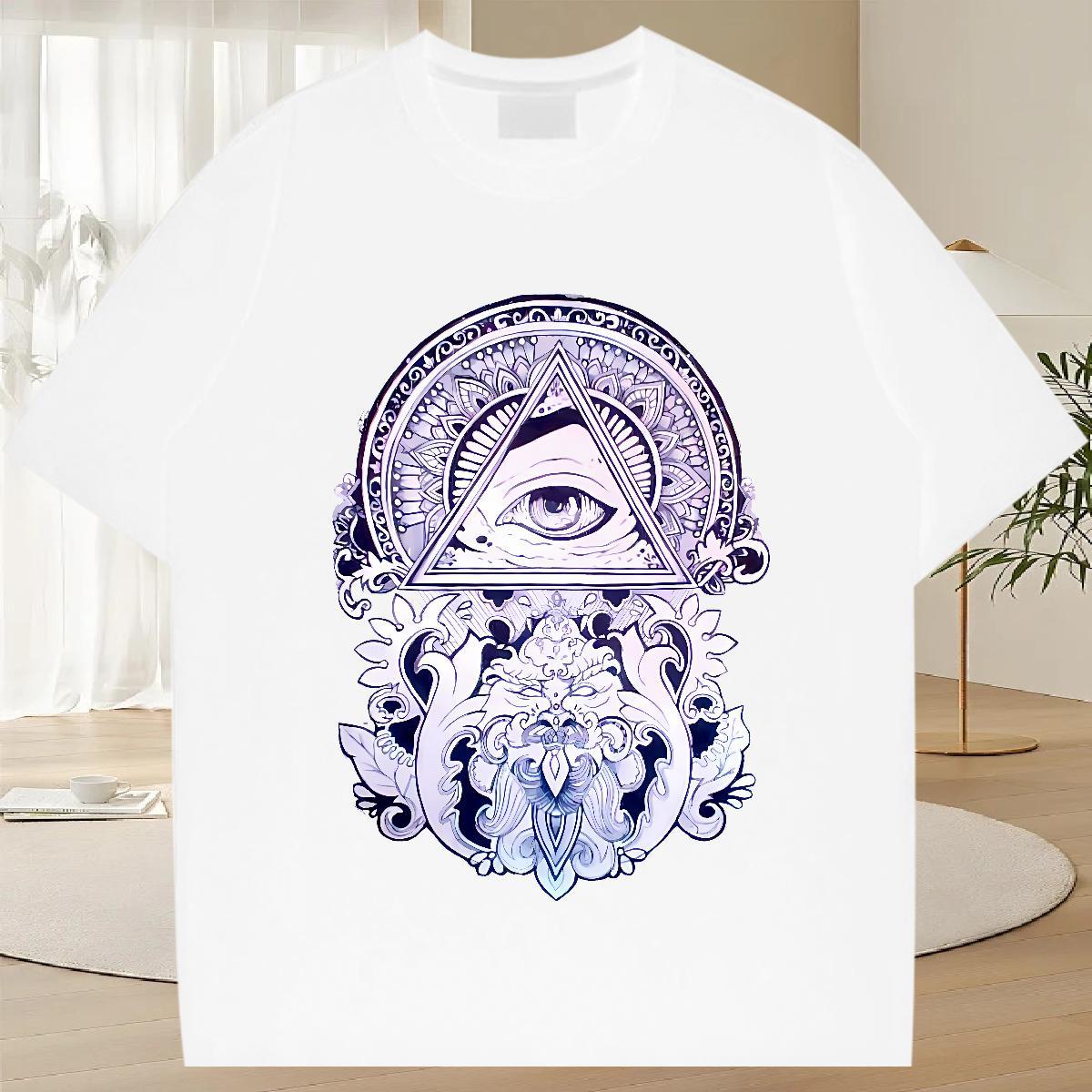 Classic T-Shirts for Men eye of the devil Tees 230g Pure Cotton Daily Outfit Cool Anime Print O Neck Short Sleeves Tshirt for Man Woman