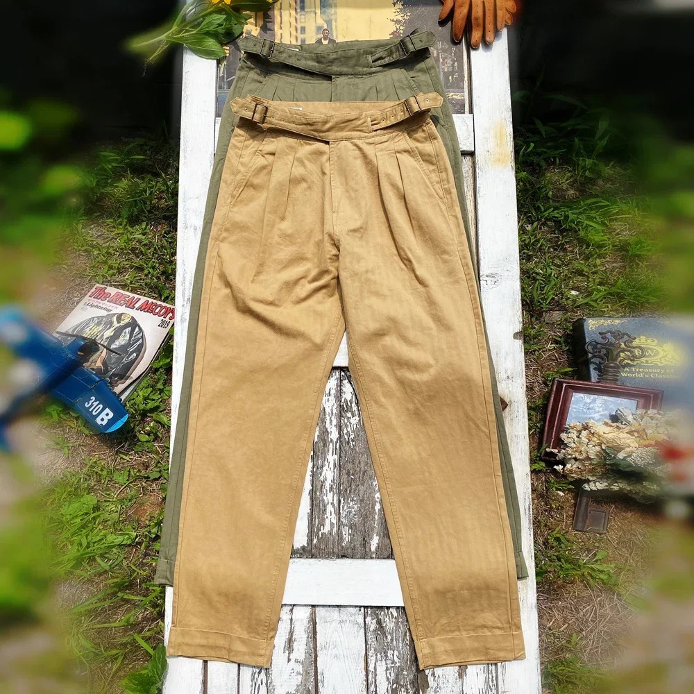 Tailor o American Vintage Khaki Workwear Gurkha Pants 270g Herringbone Pattern Washed Cotton Loose Straight Casual 240806