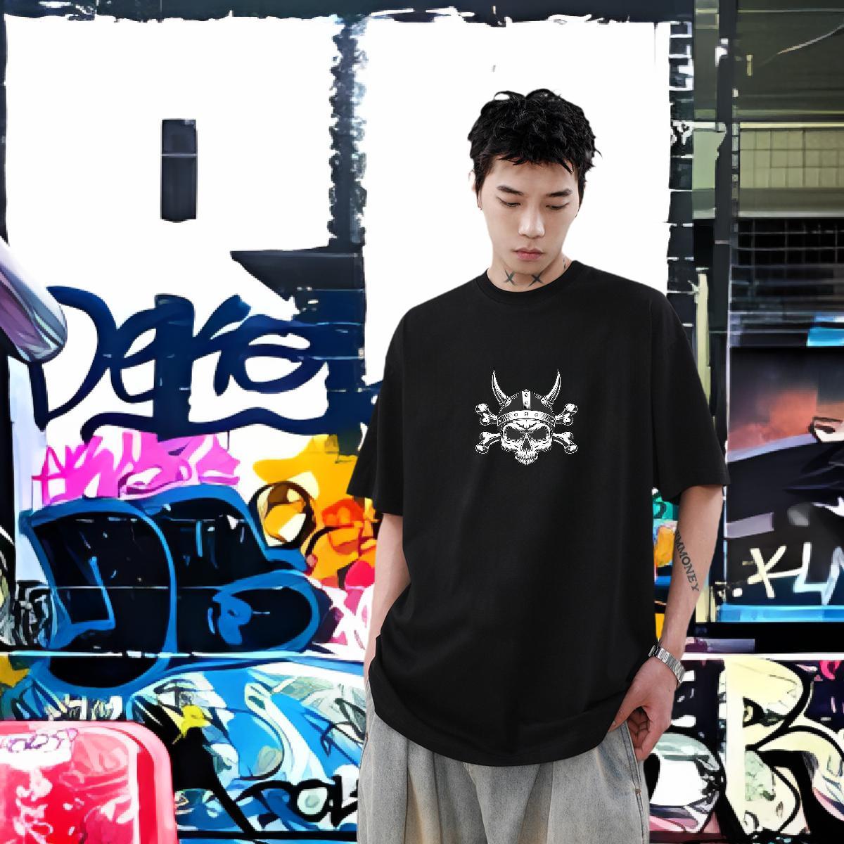 Designer Man T Shirts skull Tops Tees 230g Pure Cotton Sports Casual Loose Black Oversized Short Sleeve Soft Men Tees