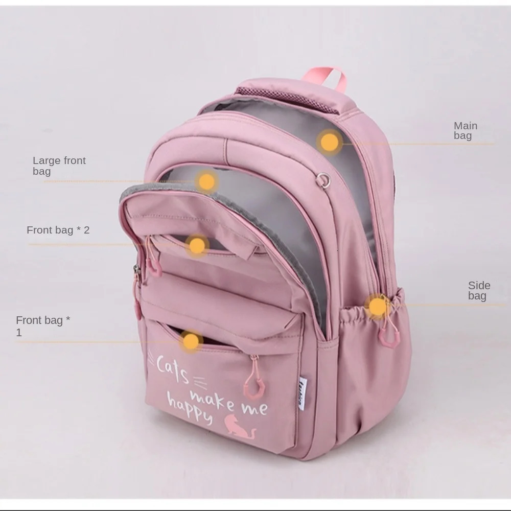 Large capacity school backpack cute nylon material lightweight waterproof and breathable Rucksack youth 240807