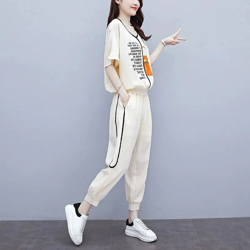 Sports Suit For Women Summer Fashionable Pants Two Piece Set Running Set Lady Pants Two-Piece Set 4XL 240807