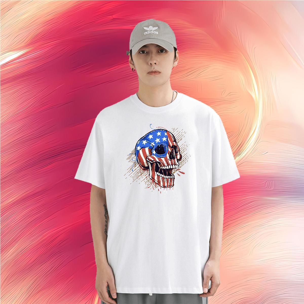 Brand T-Shirts for Men skull Clothes 230g Cotton Street Casual Wholesale Custom Print Plus Size Crew Neck Breathable Men Tshirts