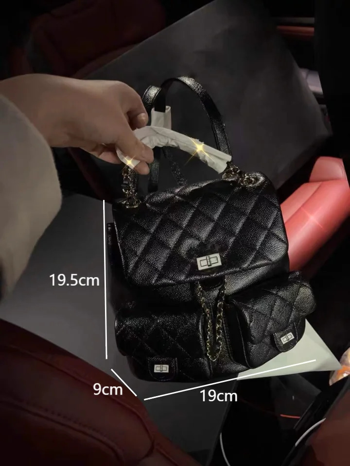 Korean Leather School Backpacks for Girls - Large Capacity hot Versatile Rhombic Chain Shoulder Bag