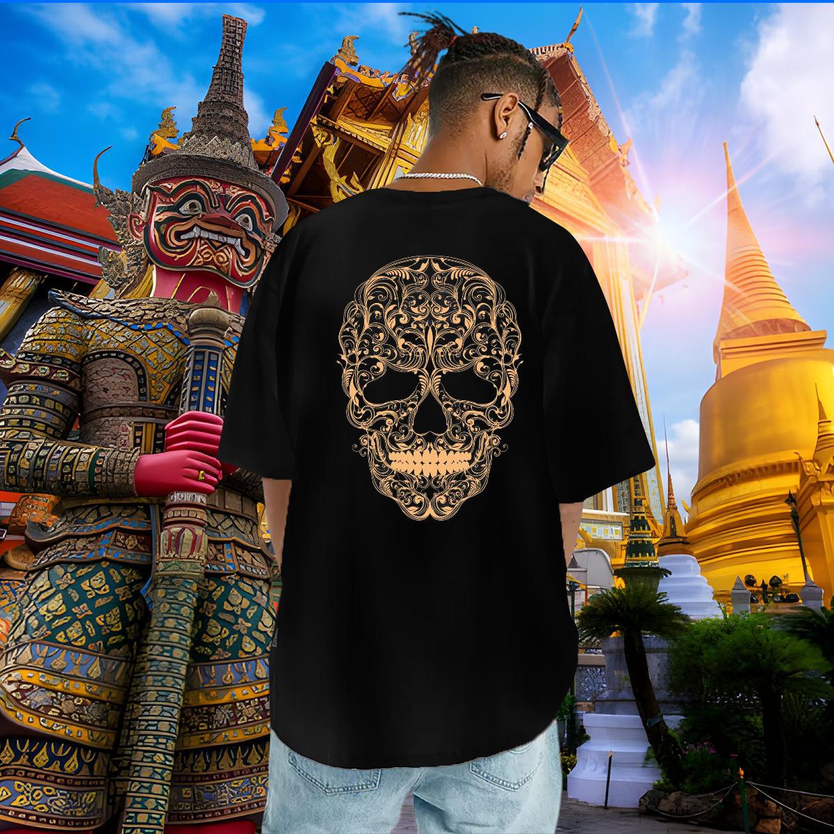 Fashion T Shirt For Man skull Tees 230g 100% Cotton Casual Beach Free Shipping White Plus Size Crew Neck Men Tees