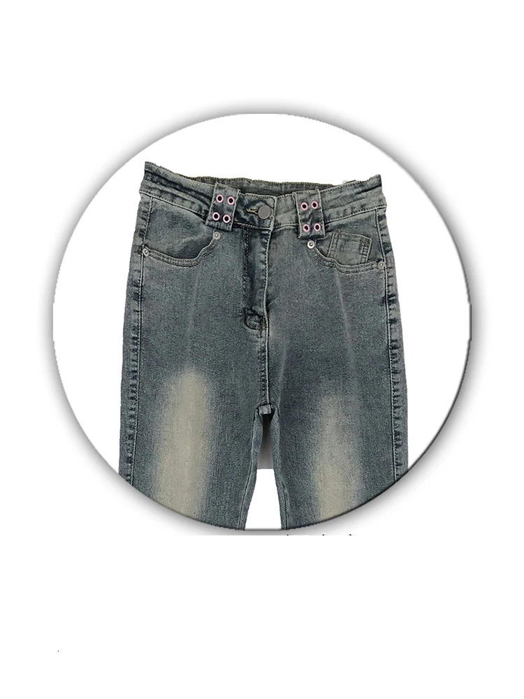 American Retro Y2K Flare Jeans High Waist Slim Bell Bottoms Women Fashion Split Hem Cross Bandage Cozy Denim Trousers Streetwear 240807