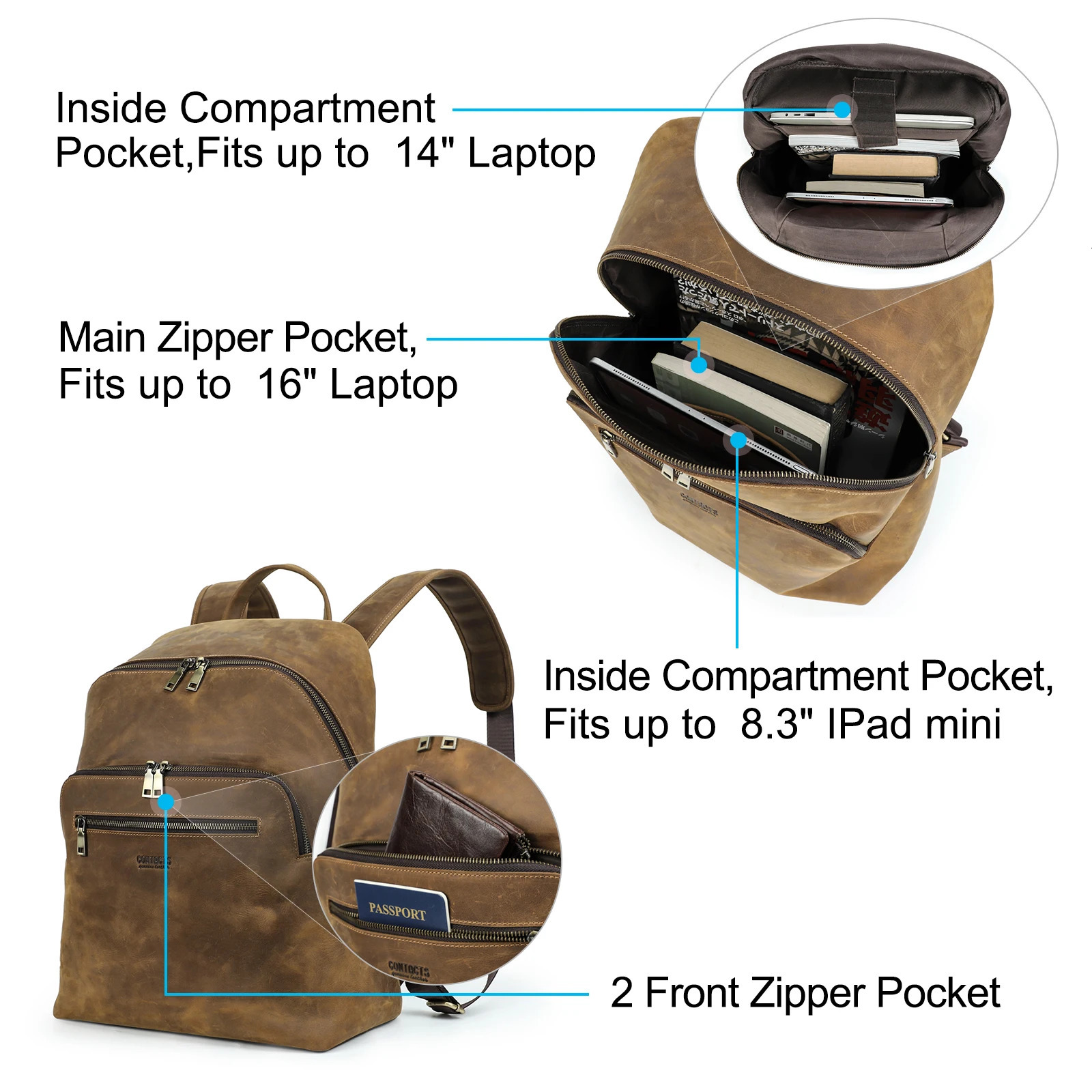 Vintage genuine denim leather mens backpack travel camping business school office large capacity laptop bag 240807