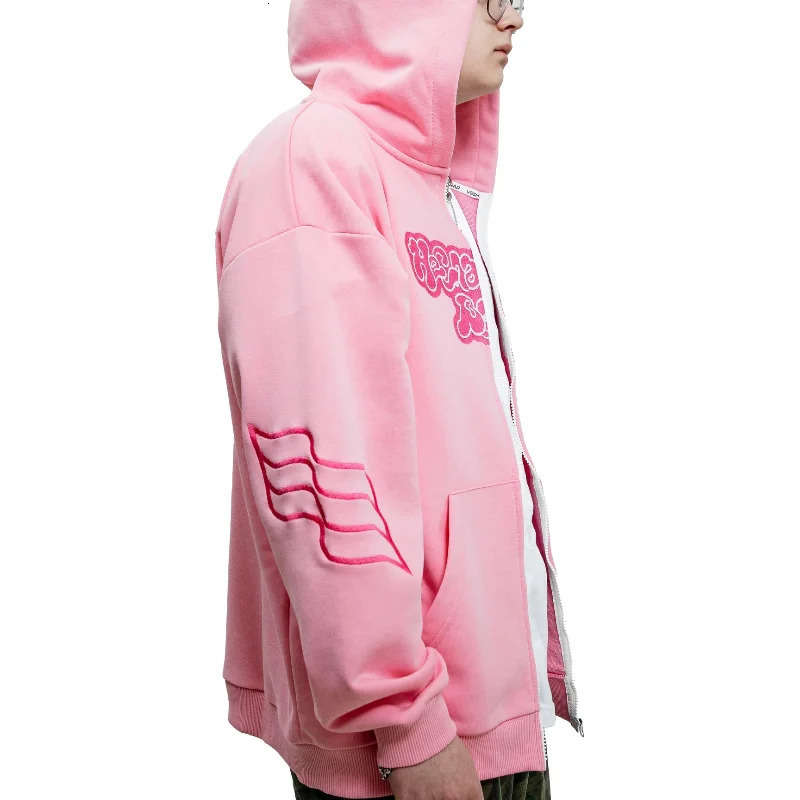 Y2K Fashion Zipper Hoodie Alphabet Art Embroidery Sportswear Mens Harajuku Hip Hop Super Size Street Clothing Unisex 240816